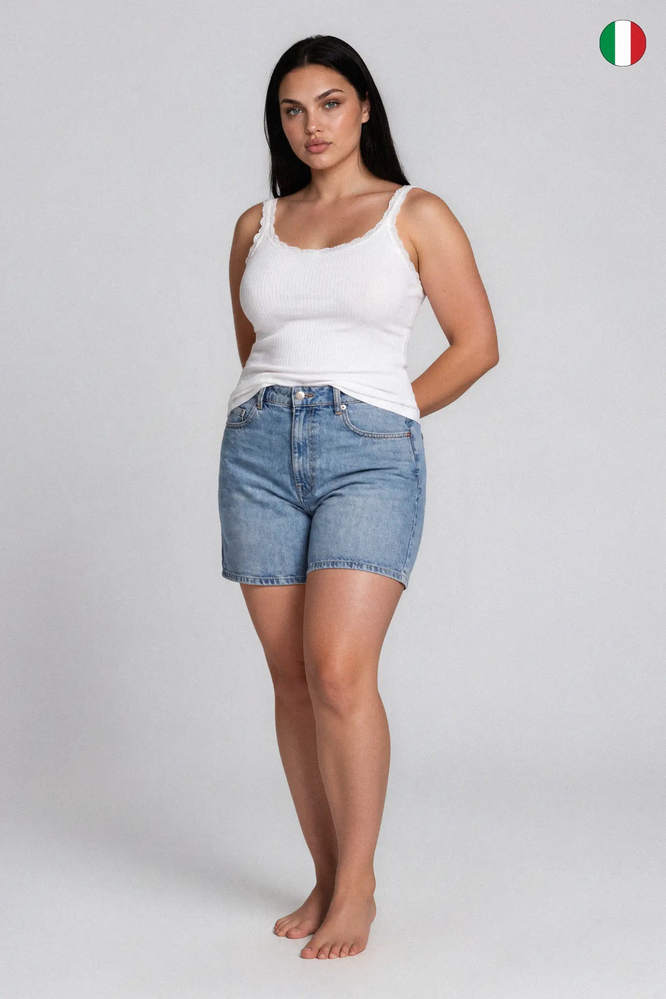 Top a Spalla Stretta in Costina Bamboo con Pizzo