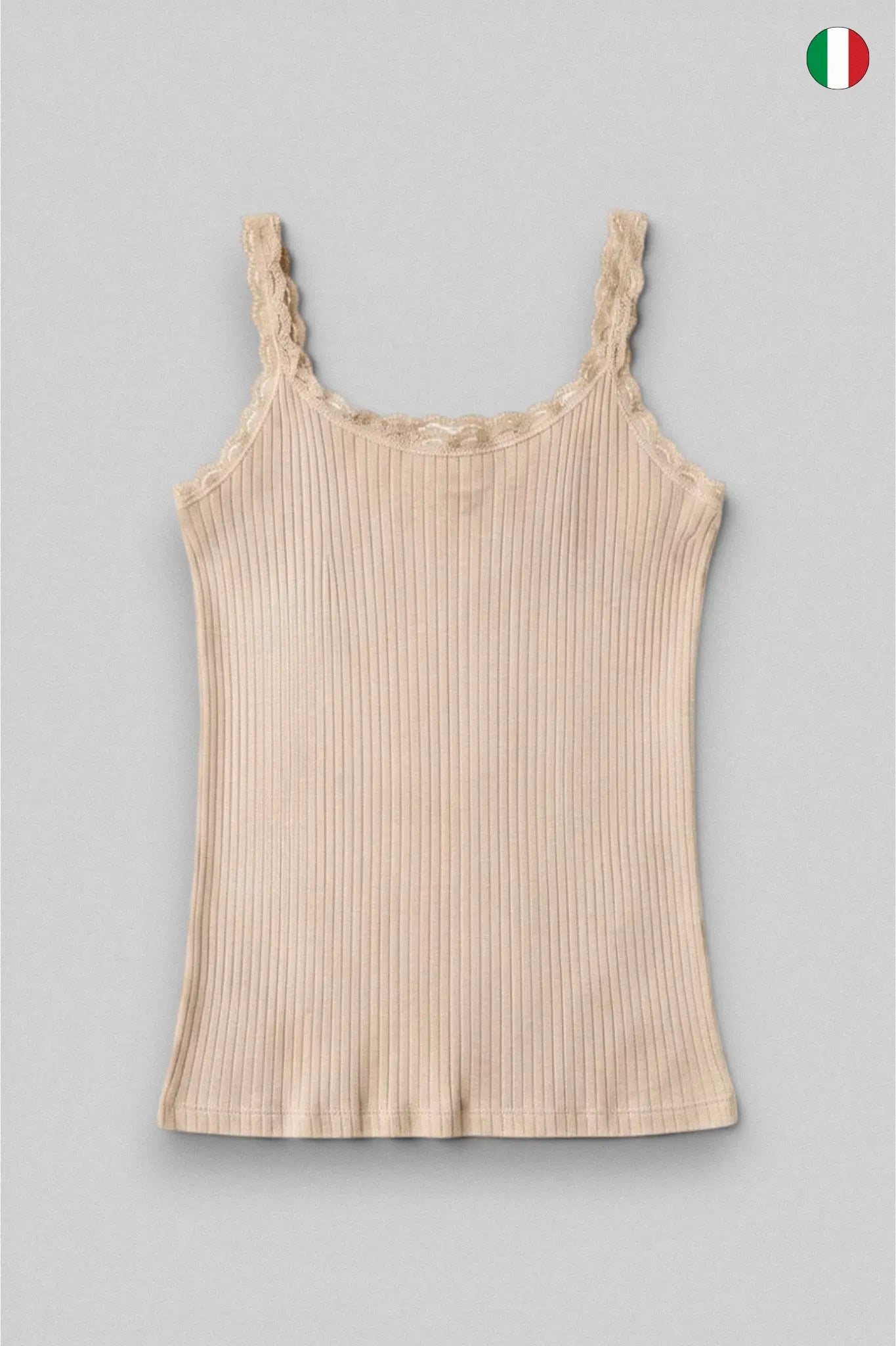 Top a Spalla Stretta in Costina Bamboo con Pizzo