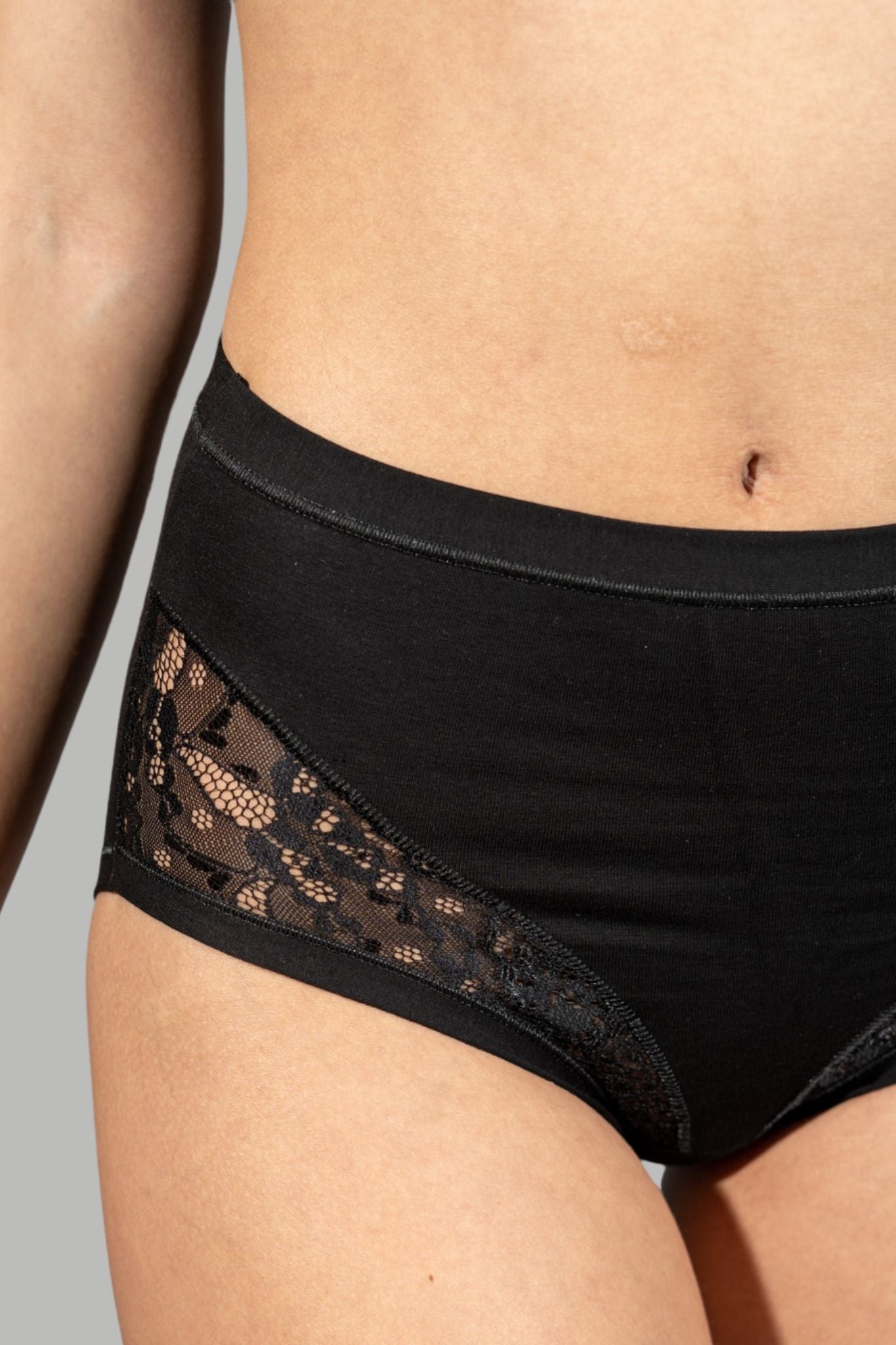 Slip Culotte a Vita Alta in Cotone elasticizzato con Inserti in Pizzo