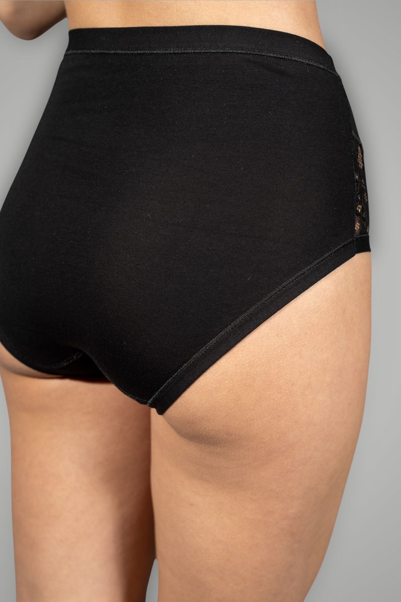 Slip Culotte a Vita Alta in Cotone elasticizzato con Inserti in Pizzo