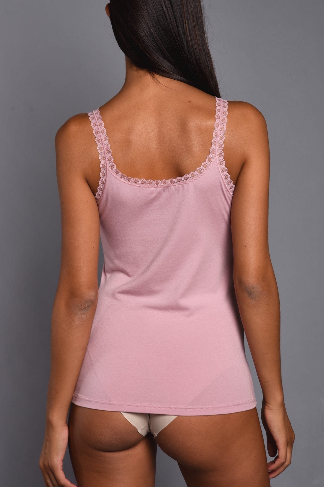 Top Spallini Sottili in Cotone Modal con Pizzo Scollo Tondo