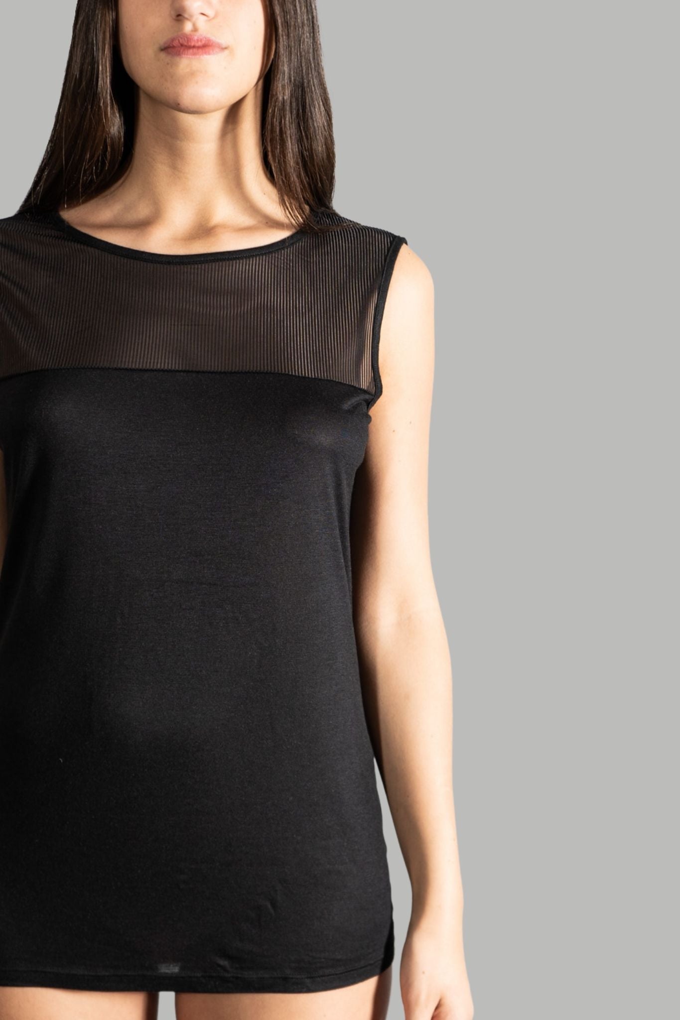 Canotta a Spalla Larga in Modal Seta con Trasparenza